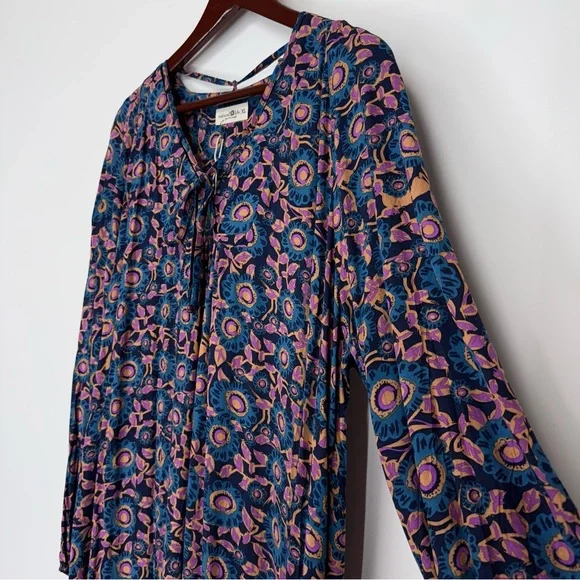 Natural Life Blue Purple Orange Dark Floral Long Sleeve Maxi Dress Nwt Size XL - Picture 5 of 16